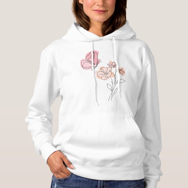 Sudadera Mariposa de Floración Suave – Arte de Línea Minima (Anverso)