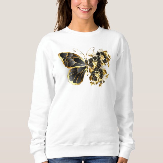 Sudadera Mariposa de flores de oro con orquídea negra (Anverso)