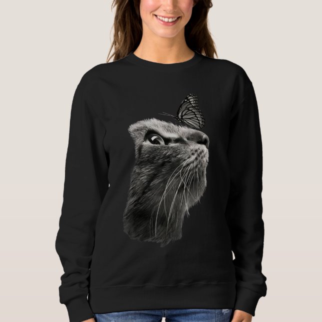 Sudadera Mariposa gata negra adorable (Anverso)