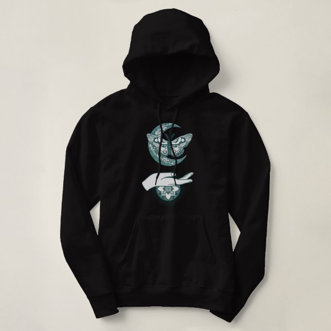 Sudadera Mariposa Luna Boho Mano Celestial Espiritual Luna  (Diseño del anverso)