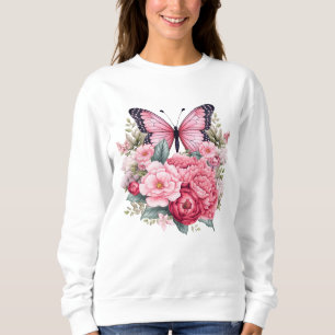 Sudadera Mariposa y flores de color rosa retro