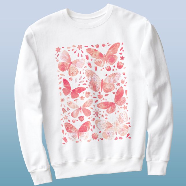 Sudadera Mariposas Acuarela Coral Rosa (Blush pink peach coral watercolor butterfly t-shirt)