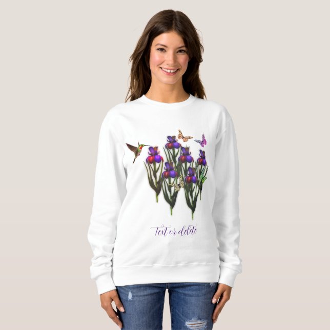 Sudadera Mariposas de colibrí Iris Flores personalizadas (Anverso completo)