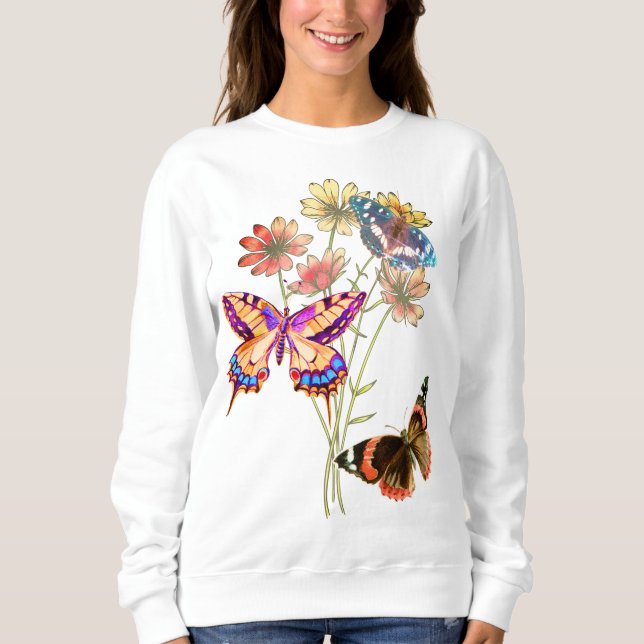 Sudadera Mariposas y flores de colores (Anverso)