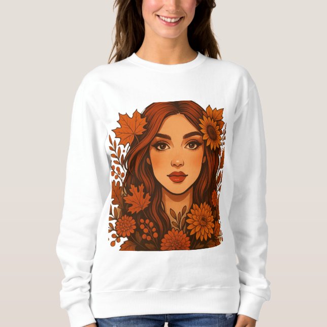 Sudadera Masaje de otoño - Mujer con flores de otoño (Anverso)
