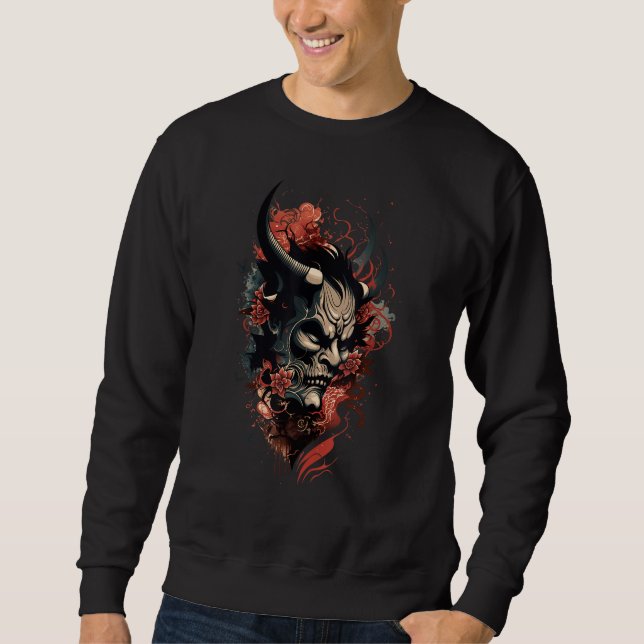 Sudadera Máscara de demonio de tatuaje japonés tradicional, (Anverso)