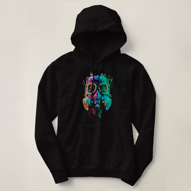 Sudadera Máscara de gas neón: arte del caos vibrante (Diseño del anverso)