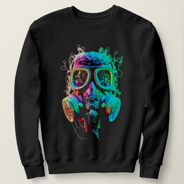 Sudadera Máscara de gas neón: arte del caos vibrante (Anverso del diseño)