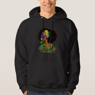 Sudadera Máscara de Ojos de Mujer Negra Pelo Rizado Guiñand