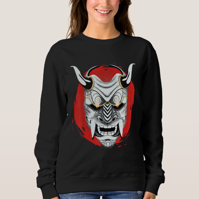 Sudadera Máscara Oni de Luna Roja Japonesa Antigua Samurái  (Anverso)