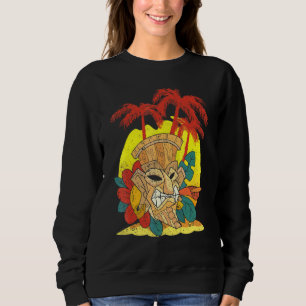 Sudadera Máscara Tiki Hawaiana de Palmeras Fiesta Luau Poli
