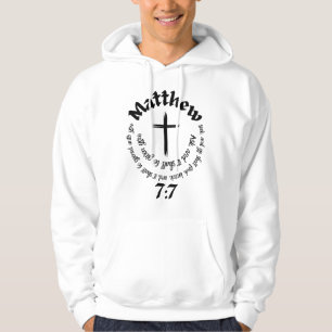 Sudadera Mateo 7:7 Biblia Circular Verso Y Cruz Centro