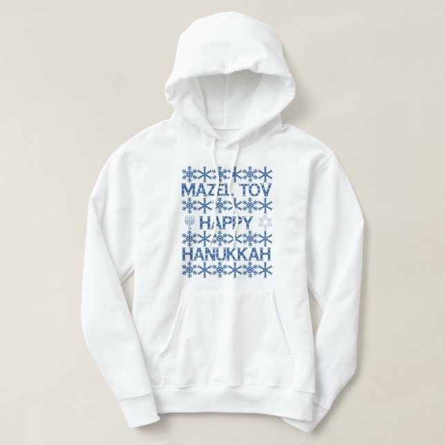 Sudadera Mazel Tov Happy Hanukkah Snowflakes Jewish Fiesta (Diseño del anverso)