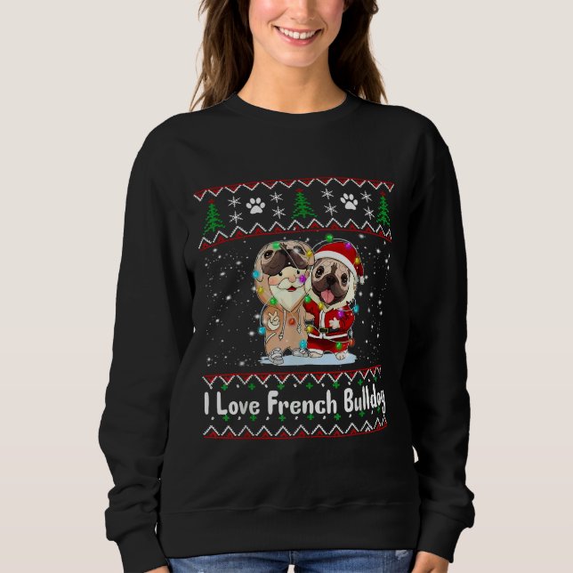 Sudadera Me encanta el Bulldog francés usar Navidad Santa S (Anverso)