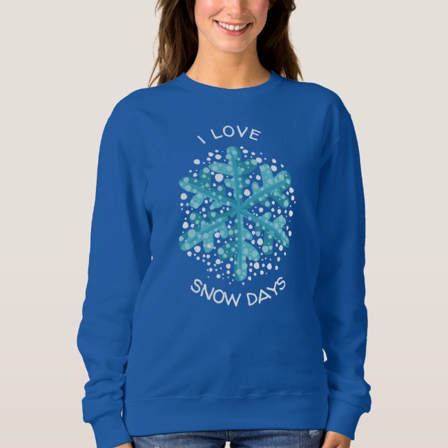 Sudadera Me encanta la camiseta de copo de nieve azul en lo (Anverso)