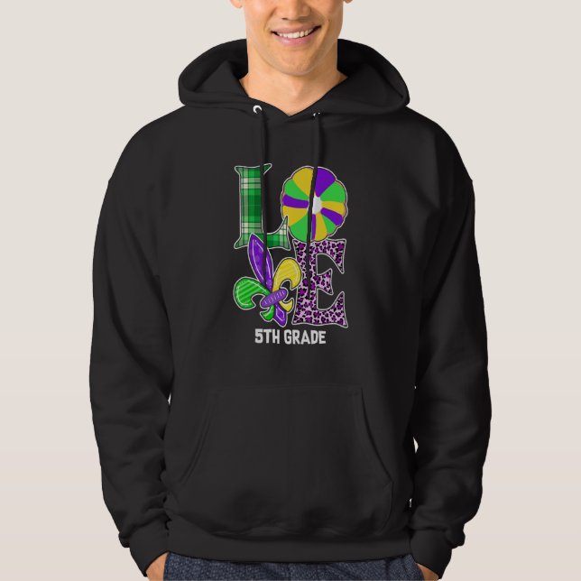 Sudadera Me encanta Mardi Gras Maestra Leopardo de quinto g (Anverso)