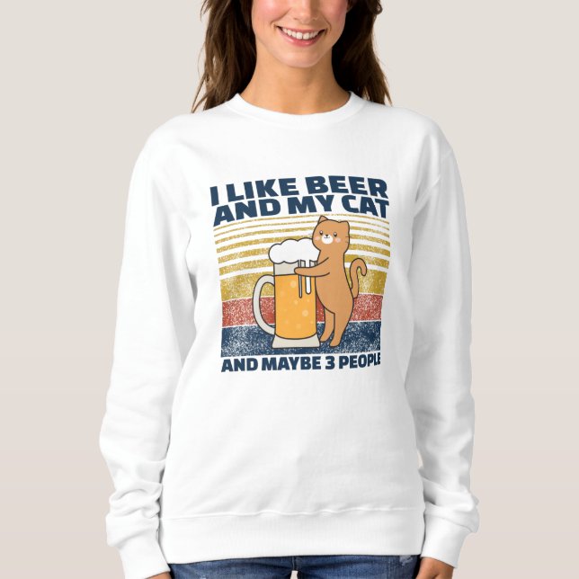 Sudadera Me Gusta La Cerveza Y Mi Gato Y Quizá 3 Personas (Anverso)