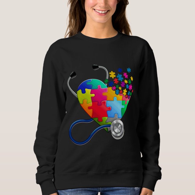 Sudadera Médica lindo rompe el corazón autismo Conciencia h (Anverso)