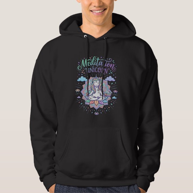 Sudadera Meditación de Unicornio Unicornio Fondo Blanco Vec (Anverso)