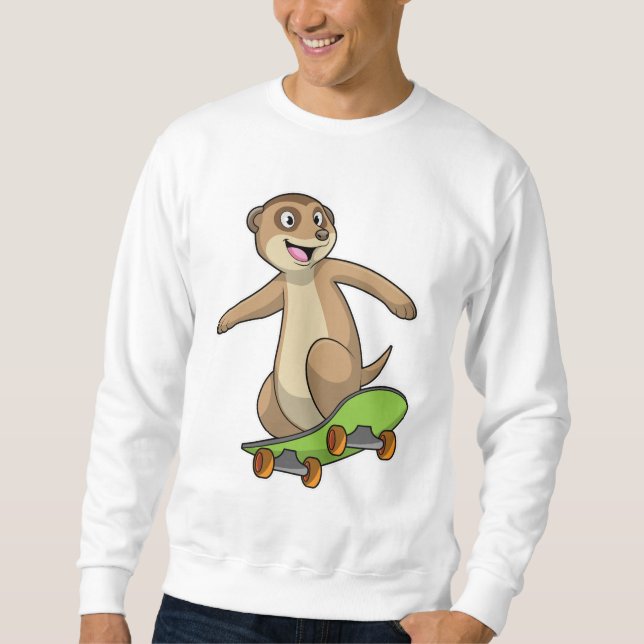 Sudadera Meerkat como Skater con Skateboard (Anverso)