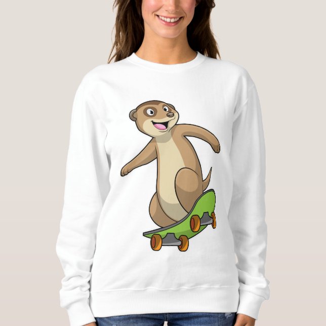 Sudadera Meerkat como Skater con Skateboard (Anverso)