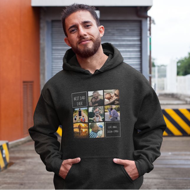 Sudadera Mejor collage de fotos de papá y texto gris oscuro (Subido por el creador)
