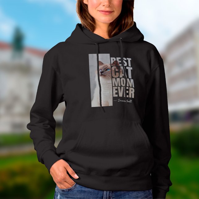 Sudadera Mejor foto y nombre Mascota personalizado de mamá  (Best Cat Mom Ever Photo Hoodie )