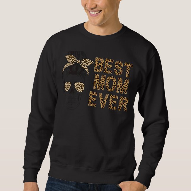Sudadera Mejor Mamá Cránula Leopard Gafas de sol Messy Bun  (Anverso)