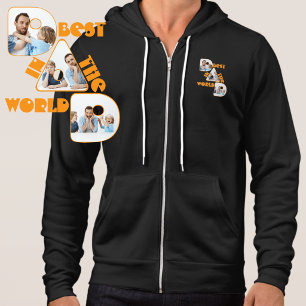 Sudadera MEJOR PAPÁ DEL MUNDO, collage de 3 fotos naranja