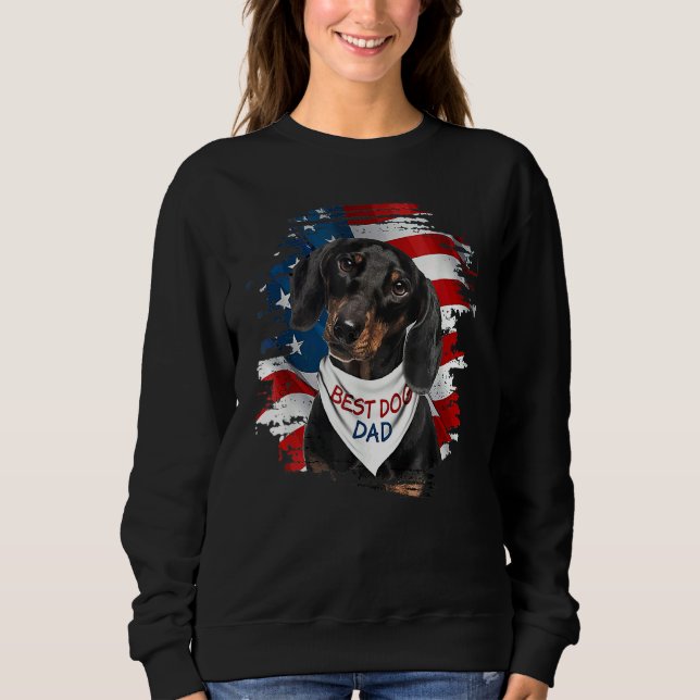 Sudadera Mejor Perro De Dachshund Papá Cute La Bandera De E (Anverso)