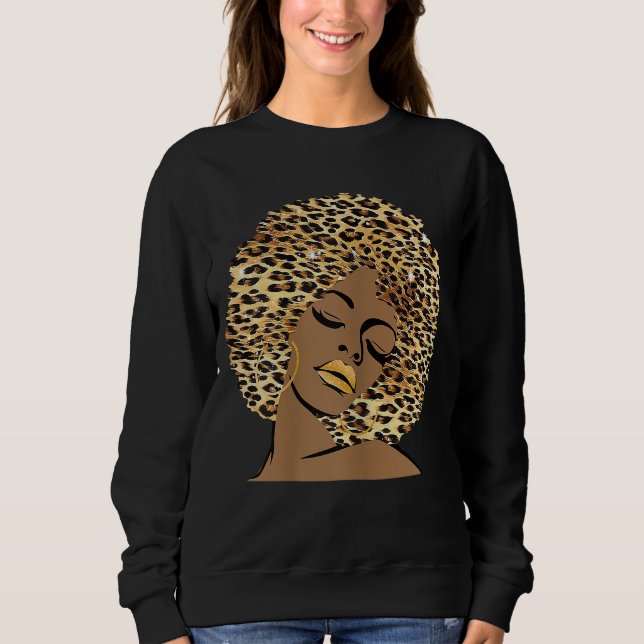 Sudadera Melanin Queen Leopard Afro Hair African American B (Anverso)