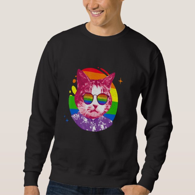 Sudadera Meme Cat Gafas de sol arcoiris Lgbt Orgullo Amor (Anverso)