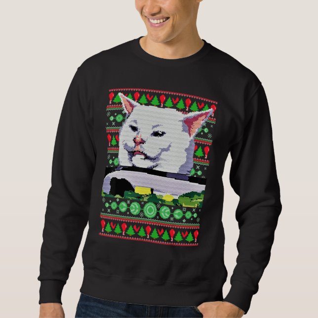 Sudadera Meme Dress Woman Yelling At A Cat Ugly X mas Sweat (Anverso)