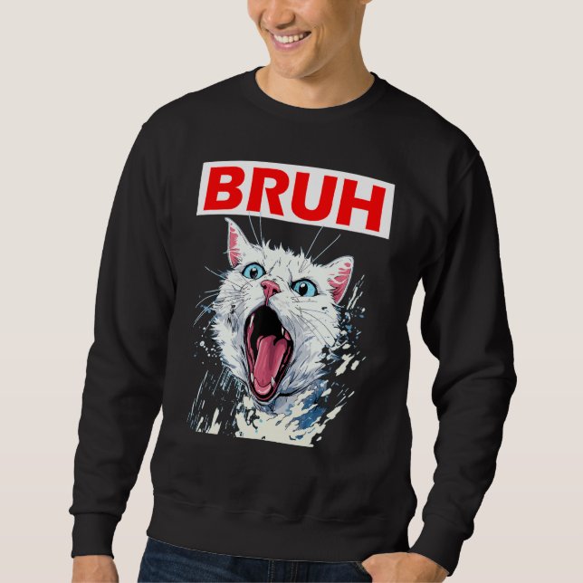 Sudadera Meme gracioso que dice Bruh con un gato saluda a l (Anverso)