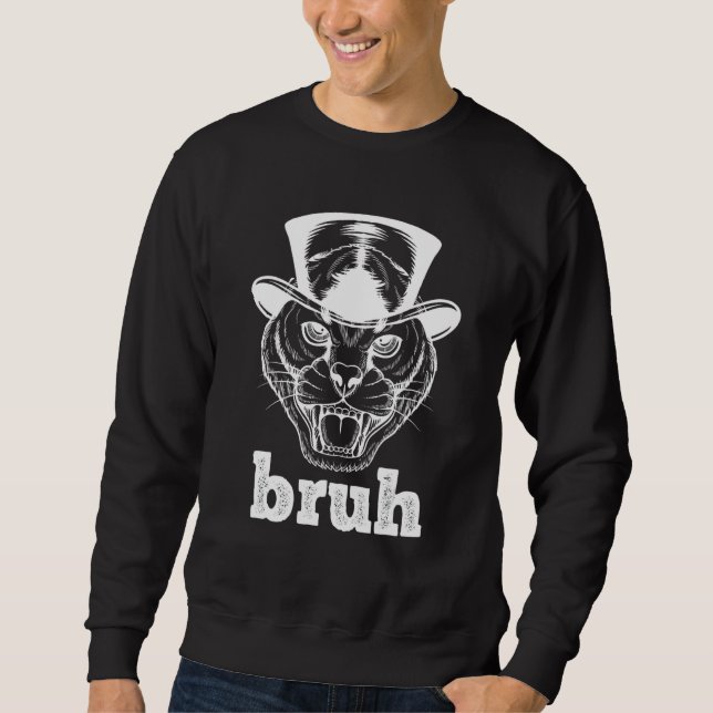 Sudadera Meme que dice Bruh con gato con sombrero clásico v (Anverso)