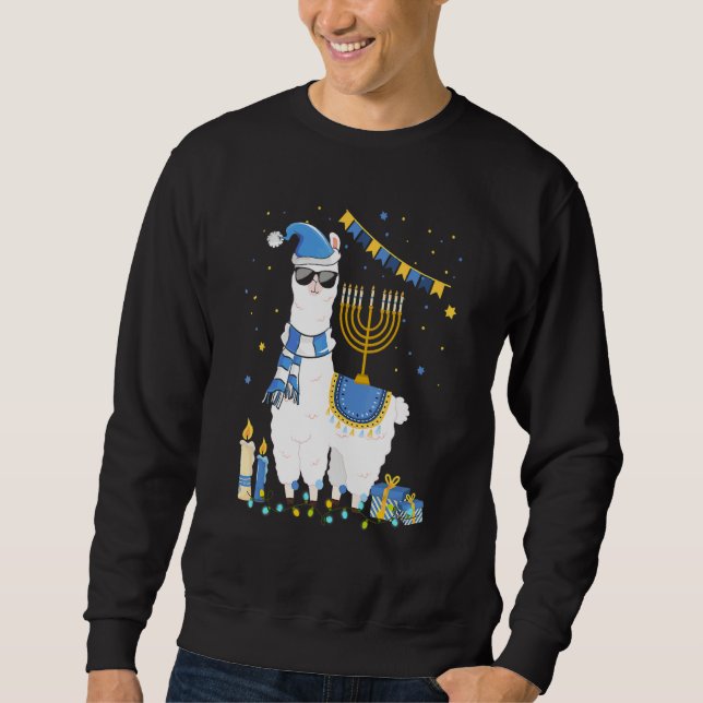 Sudadera Menorah Hanukkah Llama Cute Alpaca Chanukah Holida (Anverso)