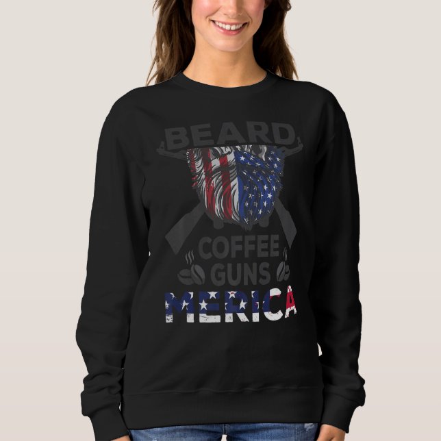 Sudadera Mens Beards Coffs Guns Merica Funn Full Bearded (Anverso)