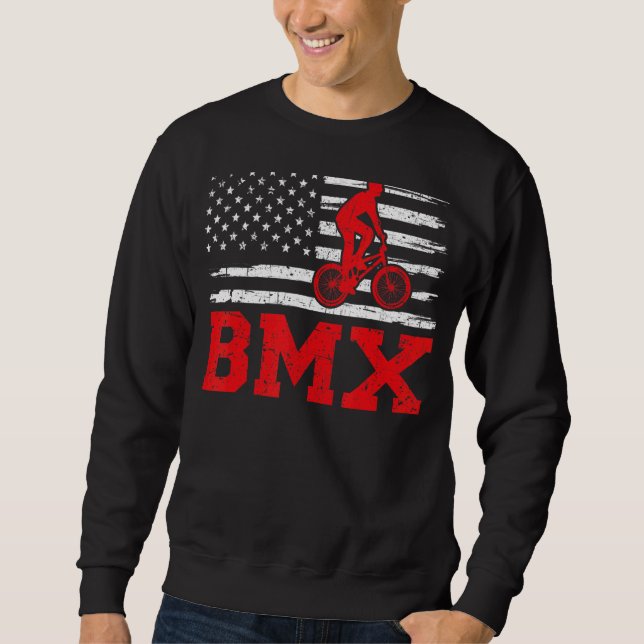 Sudadera Mens Bmx Bicicleta Estilo Retro Bandera Americana  (Anverso)