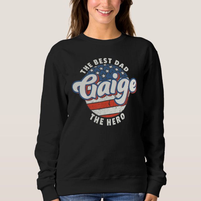 Sudadera Mens Gaige Best Dad Hero US Flag Personalised Fath (Anverso)