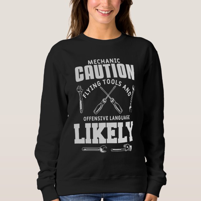 Sudadera Mens Mechanic Caution Car Auto Mechaner Engineer (Anverso)
