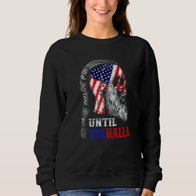 Sudadera Mens Until Valhalla Skull American Flag Retro Viki (Anverso)