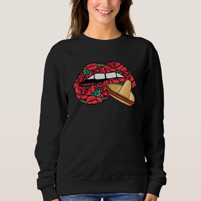 Sudadera Mentirosos labios Dia De Los Muertos Sombrero Da (Anverso)