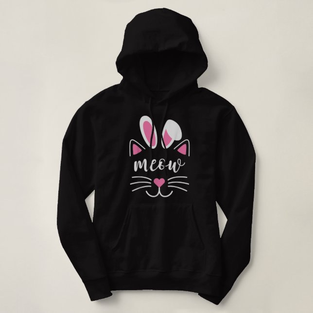 Sudadera Meow Cat Face Easter Day Bunny Ears Shirt Funny Ca (Diseño del anverso)