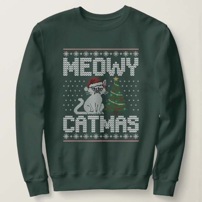 Sudadera Meow Catmas - Gato de Navidad Feo Tejido (Anverso del diseño)