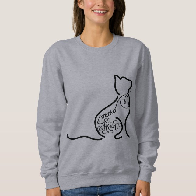 Sudadera Meow Mom; Stylish Fashion line art cat mamá (Anverso)