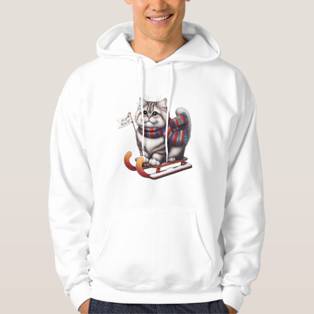 Sudadera "Meow Snow Day! Cute Kitten on Sled with Scarf (Anverso)
