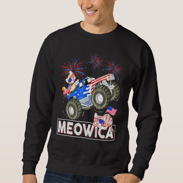 Sudadera Meowica Cat Monster Drik Camión Bandera Americana  (Anverso)