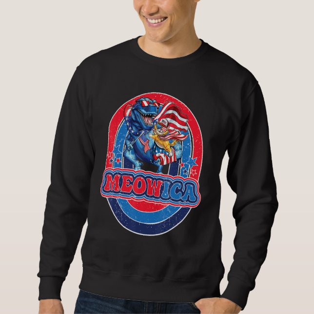 Sudadera Meowica Cat T Rex Dinosaur 4th Of July American Fl (Anverso)