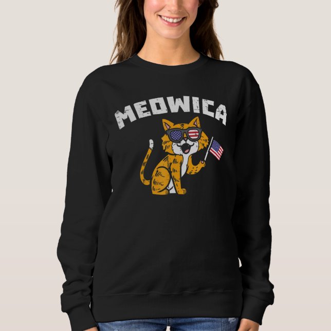 Sudadera Meowica Gafas De Sol Gato Bandera Estadounidense 4 (Anverso)