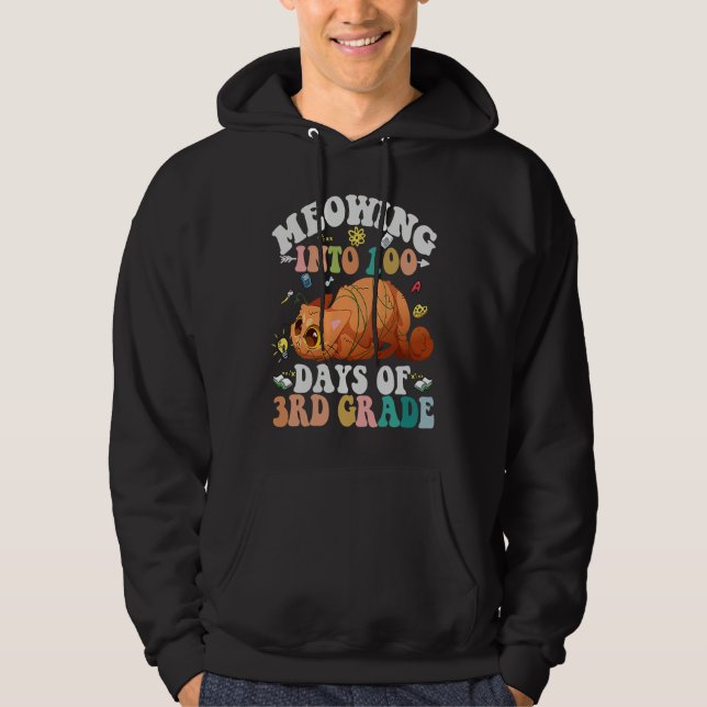 Sudadera Meowing Into 100th Days Of 3RD Grade Funny Nerd Ca (Anverso)